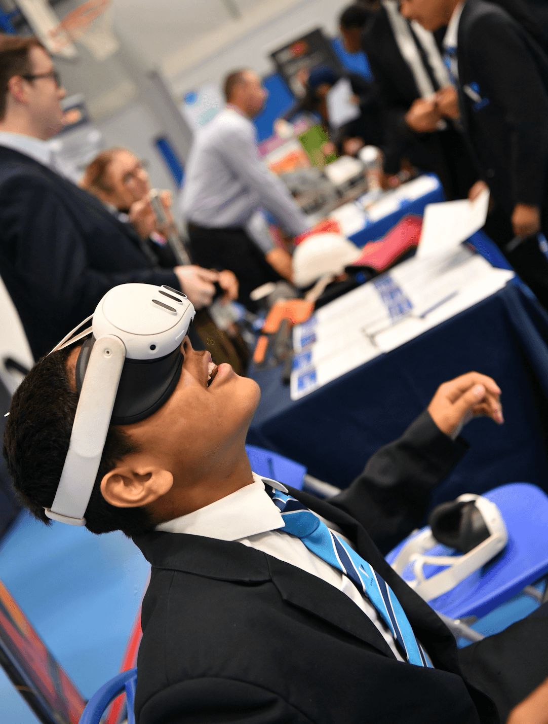 Students try out the VR headset from National Grid