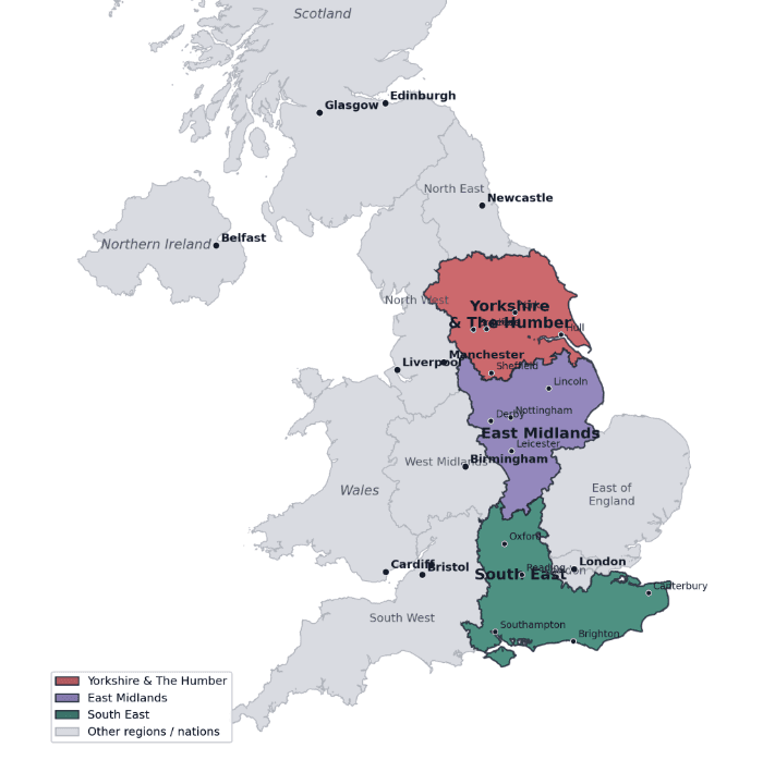 Map of DfE funding region