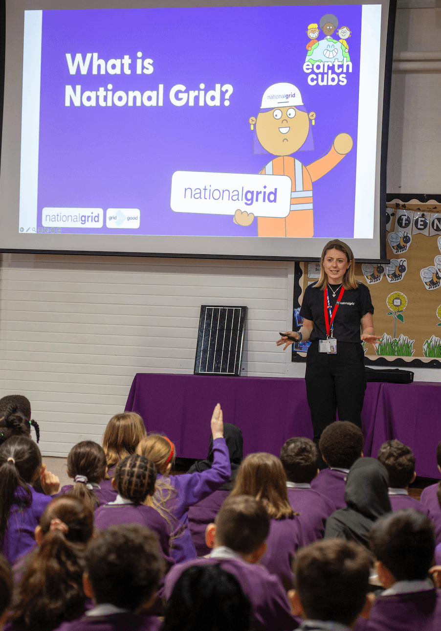 National Grid's Ellie Patey presents to students at Ark Kings Academy in Birmingham