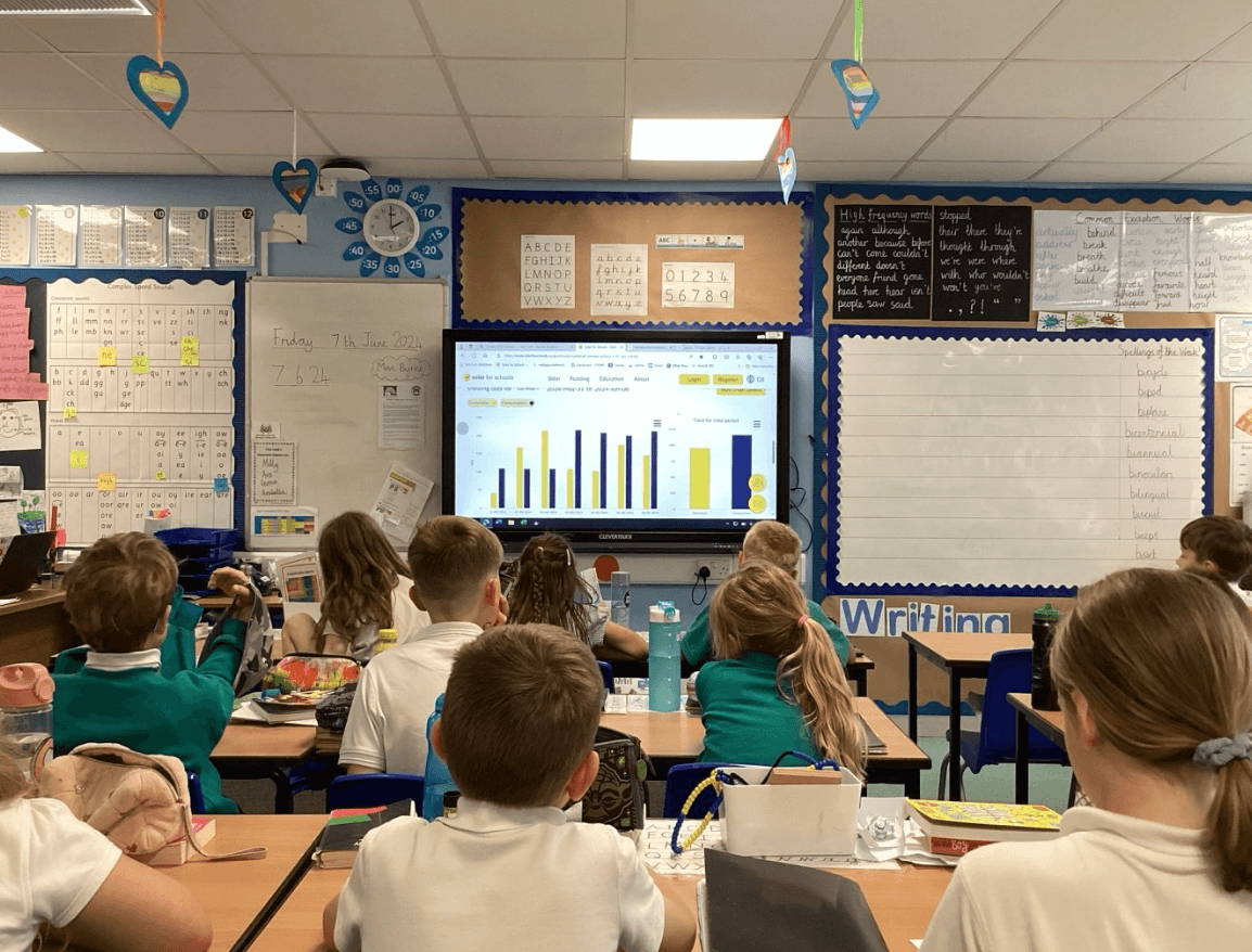 Students in class room viewing chart